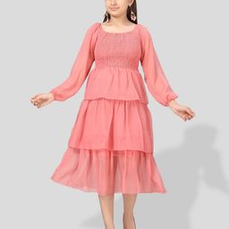 BAESD Girls Puff Sleeve Georgette Fit & Flare Midi Dress-image-33