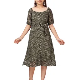 BAESD Girls Animal Printed Georgette Fit & Flare Midi Dress-picture-45