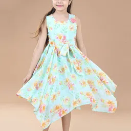 Hola Bonita Girls Round Neck Floral Print Georgette Fit & Flare Midi Dress-image-19
