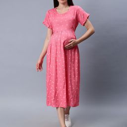 NIGHTSPREE Floral Printed Gathered Detail Fit & Flare Midi Maternity Dress-picture-55