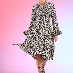 SHEETAL Associates Floral Printed Bell Sleeve Fit & Flare Midi Dress-image-35
