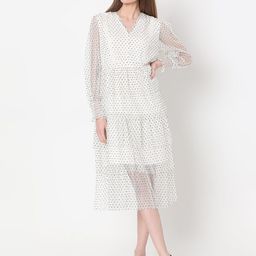 Vero Moda Polka Dots Printed Puff Sleeve Layered Fit & Flare Midi Dress-image-59