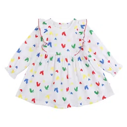 StyleCast White Conversational Print Ruffled Fit & Flare Cotton Dress-image-58