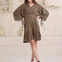 OBSHIVKA Women Printed Kimono Sleeves Ruffled Fit & Flare Dress-image-23