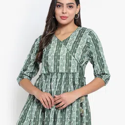 Indietoga Abstract Printed V-Neck Tie-Ups Detail Cotton Mini Wrap Dress-image-29