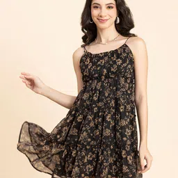 Moomaya Floral Printed Shoulder Straps Tiered Fit & Flare Mini Dress-picture-13