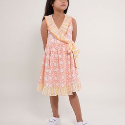 My Little Lambs Girls Floral Printed Sleeveless Ruffled Cotton Fit & Flare Dress-56
