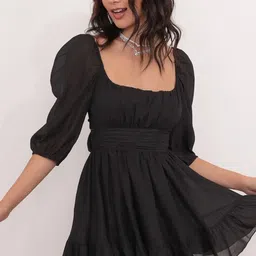 Fashion2wear Puff Sleeve Georgette Fit & Flare Mini Dress-image-76
