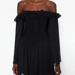 Trendyol Off-Shoulder Ruffled A-Line Mini Dress-image-63
