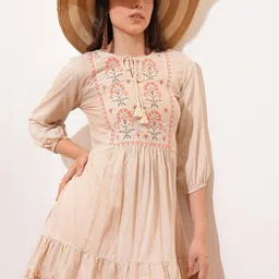 Vishudh Floral Embroidered Puff Sleeves Fit & Flare Mini Dress-image-94