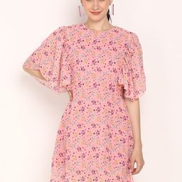 DODO & MOA Pink Floral Printed Georgette Dress-image-20