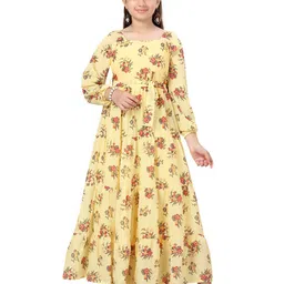 Aarika Girls Yellow Floral Printed Georgette Maxi Dress-image-62