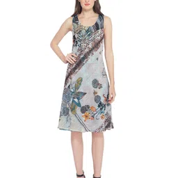 TSM Beige Printed Animal Georgette Sleeveless A-Line Dress-image-47