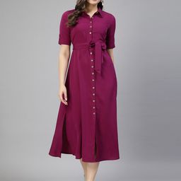 aayu Roll-Up Sleeves Tie-Up Shirt Midi Dress-picture-49