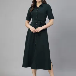 aayu Roll-Up Sleeves Crepe Shirt Midi Dress-image-44
