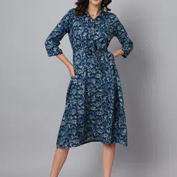 Divena Floral Printed Shirt Midi Dress-image-43