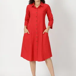 Saffron Threads Shirt Collar Shirt Midi Dress-image-10
