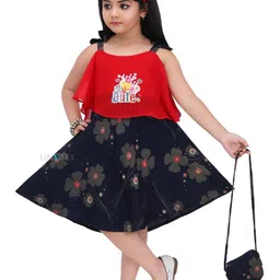 LINOTEX Blue & french middle red purple Floral Dress-picture-25
