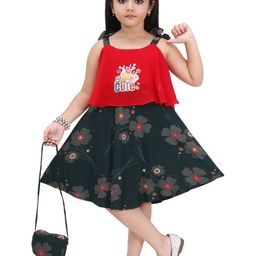 LINOTEX Girl Green & Rd Floral A-Line Dress-image-17