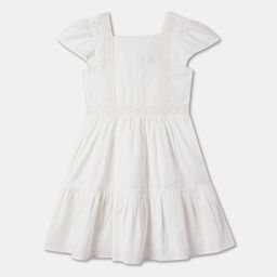 R&B Girls Square Neck Short Flutter Sleeves Cotton Fit & Flare Dress-picture-36