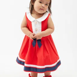 One Friday Red Peter Pan Collar Fit & Flare Dress-image-84