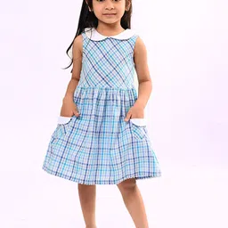 Beebay Girls Seersucker Check Lace Trim Collar Pocket Dress-image-43