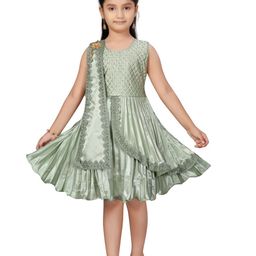 BAESD Embellished Lace Inserts Accordion Pleated Silk Fit & Flare Dress-image-81