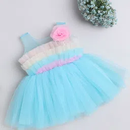 MANY FROCKS & Girls Sleeveless Net Fit & Flare Casual Dress-image-69