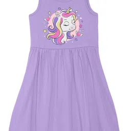 Wear Your Mind Girls Round Neck Disney Unicorn Printed Pure Cotton A-Line Dress-image-49