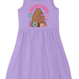 Wear Your Mind Girls Round Neck We Bare Bears Printed Pure Cotton A-Line Dress-image-98