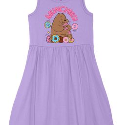 Wear Your Mind Girls Round Neck We Bare Bears Printed Pure Cotton A-Line Dress-image-46