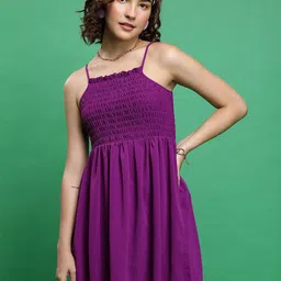 Tokyo Talkies Purple Shoulder Straps Sleeveless Smocked Fit & Flare Dress-image-77