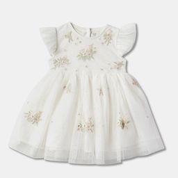 R&B Girls Floral Embroidered Flutter Sleeves Fit & Flare Dress-picture-41