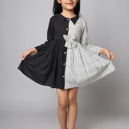 FABRIC FITOOR Striped Peter Pan Collar Bell Sleeve Fit & Flare Dress-picture-49