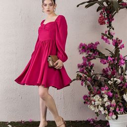 Berrylush Women Puff Sleeve Fit & Flare Dress-image-63