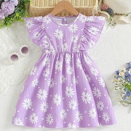 BAESD Girls Floral Print Round Neck Gathered Detailed Fit & Flare Dress-image-94