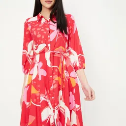 max Printed Shirt Collar Fit & Flare Dress-image-83