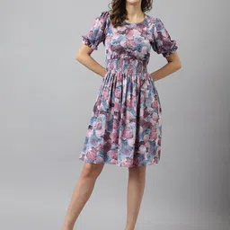BAESD Floral Print Puff Sleeve Fit & Flare Dress-picture-24