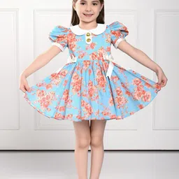 THE PONY & PEONY CO. Girls Floral Print Peter Pan Collar Puff Sleeve Fit & Flare Dress-image-44