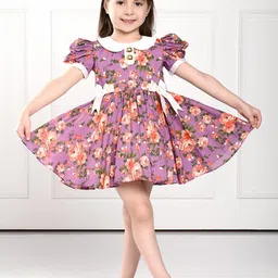 THE PONY & PEONY CO.  Girls Floral Print Peter Pan Collar Puff Sleeve Fit & Flare Dress-image-43
