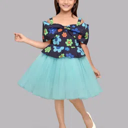 Pink Chick Girls Floral Printed Bow Detailed Shoulder Straps Fit & Flare Dress-image-89