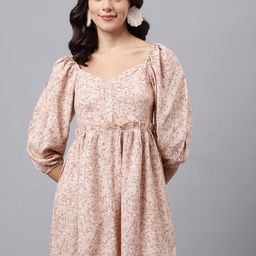 TRYMISFIT Floral Printed Puff Sleeves Cotton Fit & Flare Dress-image-27