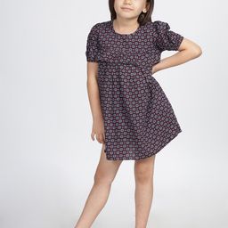 IDAA Floral Printed Puff Sleeve Fit & Flare Dress-image-56