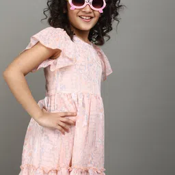 V-Mart Girls Round Neck Flutter Sleeves Fit & Flare Dress-image-46
