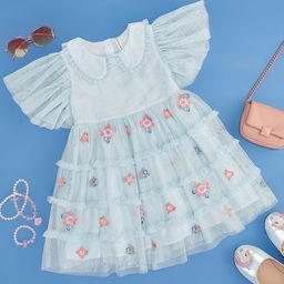 Pantaloons Junior Girls Embroidered Printed Flutter Sleeves Fit & Flare Dress-picture-2