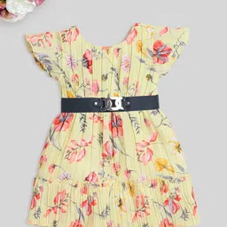 The Magic Wand Girls Floral Printed Flutter Sleeves Belted Fit & Flare Dress-picture-5