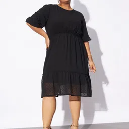 SASSAFRAS Curve Plus Size Round Neck Fit & Flare Dress-image-33