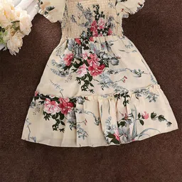 StyleCast Girls Beige Floral Print Puff Sleeve Layered Fit & Flare Dress-picture-2