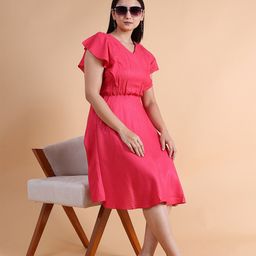 GRANTH FASHION Flutter Sleeves Jacquard Fit & Flare Dress-picture-22