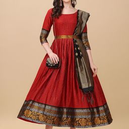 Vidraa Western Store Jacquard Fit & Flare Dress-image-55